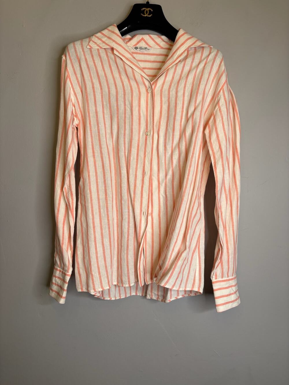 Loro Piana Orange White Striped Cotton Long Sleeve Button Down Shirt Size 44 14